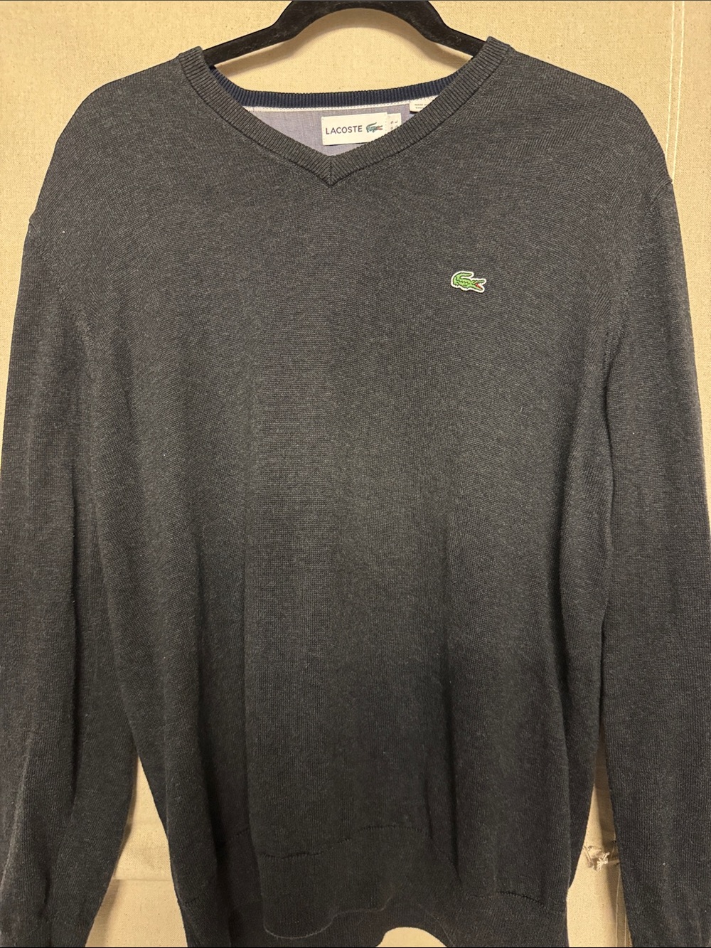 Lacoste Men's V-Neck Sweater - Charcoal Gray